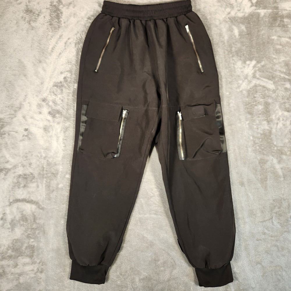 MEINVQIAOTI Cargo Jogger Pants Womens Large Black Zipper Utility Streetwear